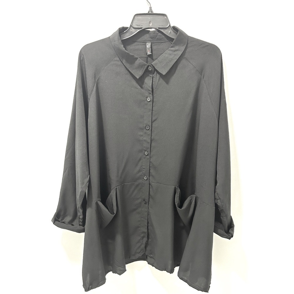 By JJ Black Button Down Tunic Blouse Oversized Draped Pockets XL CD-114